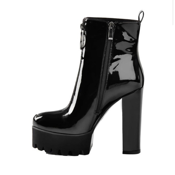 Black Leather Platform Chunky Heel Boot - Picture 4 of 6